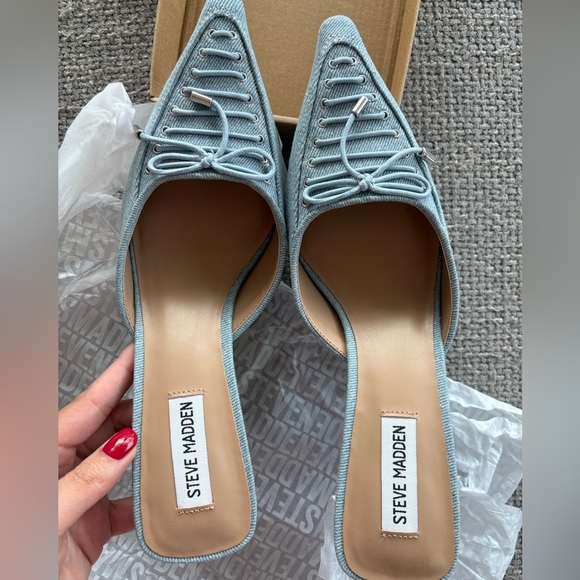 Steve Madden Brianne Denim Pointed Stiletto Mules, Size 9 brand new with box - Picture 9 of 16